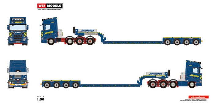 【予約】HAVATOR SCANIA R HIGHLINE CR20H 8X4 LOW LOADER  4軸 トレーラー/WSI 1/50 建設機械模型 工事車両