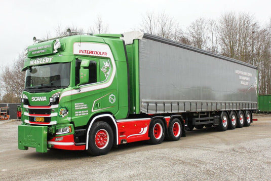 【予約】STEFFEN BRIXTOFTE SCANIA R HIGHLINE CR20H 6X2 TAG AXLE CURTAINSIDE TRAILER  4軸 トラック/WSI 1/50 建設機械模型 工事車両