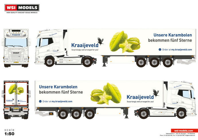 【予約】KRAAIJEVELD DAF XG+ 4X2 REEFER TRAILER  3軸 トレーラー/WSI 1/50 建設機械模型 工事車両