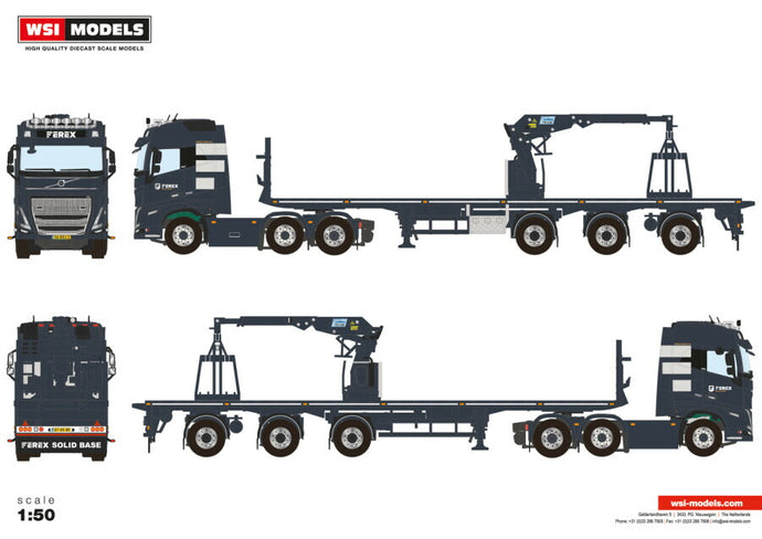 【予約】2025年発売予定FEREX SOLID BASE VOLVO FH5 GLOBETROTTER 6X2 ツインステア ブリックトレーラー - 3軸 トレーラー/WSI 1/50 建設機械模型 工事車両