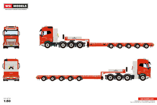 【予約】2025年発売予定 PEINEMANN VOLVO FH5 グローブトロッター 8x4 マヌーバー (5軸) トレーラー / WSI 1/50 建設機械模型 工事車両