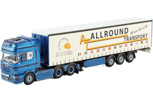 A.A. vd Heuvel Scania 4シリーズ Topline 6x2 タグアクスル カーテンサイドセミトレーラー 3軸 トレーラー / WSI 1/50 建設機械模型 工事車両