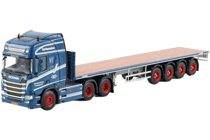 Vindelsbaek Scania R Highline CR20H 6x2 タグアクスル 平床セミトレーラー 4軸 トレーラー / WSI 1/50 建設機械模型 工事車両