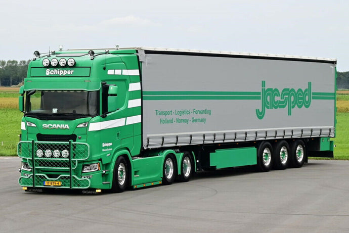 【予約】12月以降発売予定 シッパートランスポート SCANIA S ハイライン CS20H 6x2 タグアクスル カーテンサイドトレーラー 3軸 トレーラー / WSI 1/50 建設機械模型 工事車両