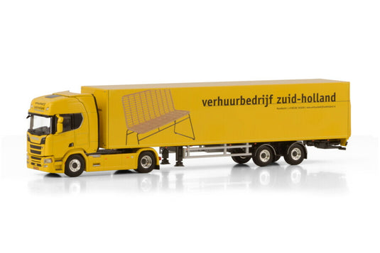 Scaniaスカニア R HIGHLINE CR20H 4X2 TRIDEC ボックストレーラー 2軸 Verhuurbedrijf Zuid-Holland / WSI 1/50 建設機械 模型