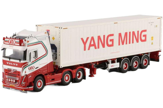 F&R Transport Volvo FH05 Globetrotter 6x2 ツインステア コンテナセミトレーラー 3軸 + 40ft冷凍コンテナ トレーラー / WSI 1/50 建設機械模型 工事車両