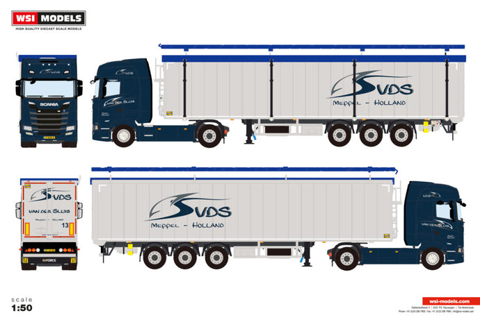 【予約】2025年10-12月以降発売予定 SCANIA S ハイライン CS20H 4X2 ボリュームトレーラー - 3軸 KARSTEN V. OLESEN仕様 トラック / WSI 1/50 建設機械模型 工事車両