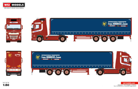 【予約】2025年発売予定HENDRICKX & ZONEN VOLVO FH5 GLOBETROTTER XL 4X2 CURTAINSIDE TRAILER - 3 AXLE トレーラー/WSI 1/50 建設機械模型 工事車両