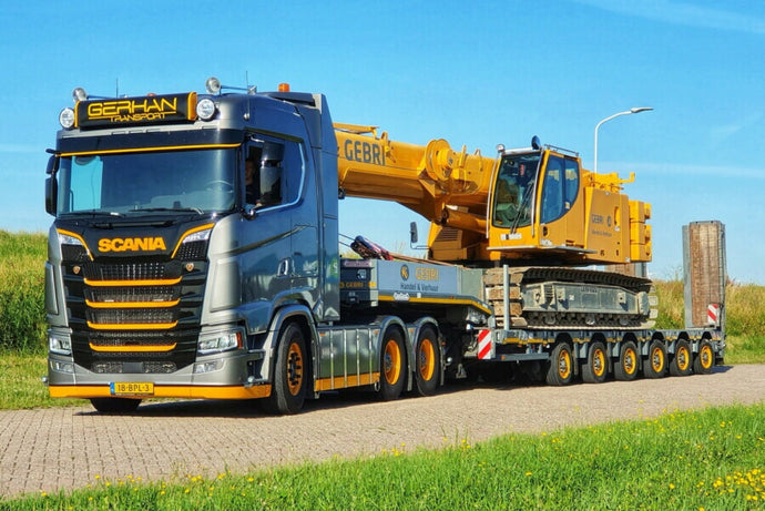 【予約】2025年発売予定 GERHAN TRANSPORT SCANIA S NORMAL CS20N 6軸4駆マヌーバー トラクタヘッド - 6軸 トレーラー / WSI 1/50 建設機械模型 工事車両