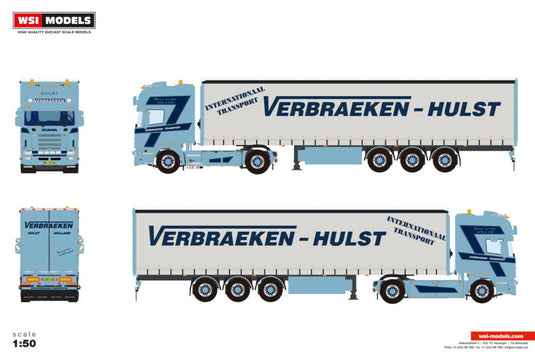 【予約】2026年発売予定 Scaniaスカニア 4 SERIES TOPLINE 4X2 カーテンサイダートレーラー 3軸 Verbraeken / WSI 1/50 建設機械 模型