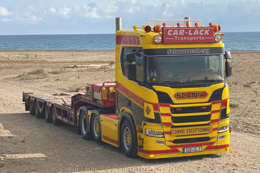 【予約】12月以降発売予定 カーラック SCANIA R ノーマル CR20N 6x2 ツインステア セミホイールウェル ローローダー 4軸 トレーラー / WSI 1/50 建設機械模型 工事車両