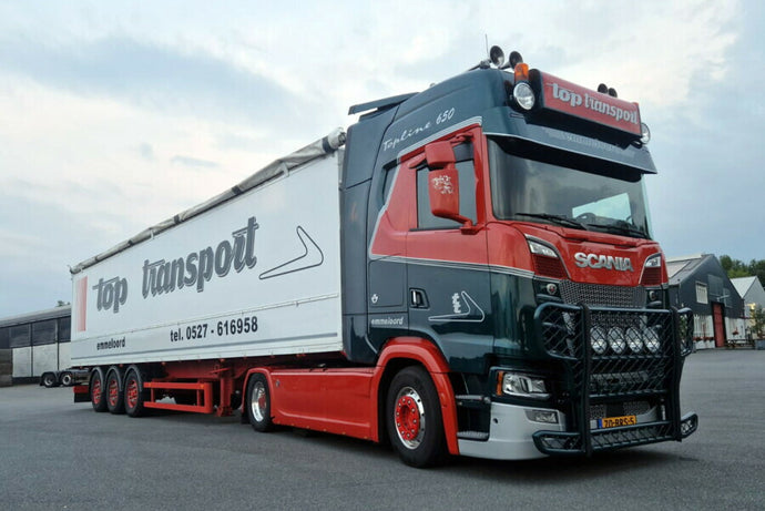 【予約】2026年発売予定 TOP TRANSPORT SCANIA S ハイライン CS20H 4X2 ベルトトレーラー 3軸 トレーラー / WSI 1/50 建設機械模型 工事車両