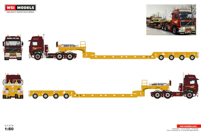 【予約】2025年10-12月以降発売予定 VOLVO F16 グローブトロッター 6X4 SCHEUERLE インターコンビ - 4軸 GALLIKER仕様 トラック / WSI 1/50 建設機械模型 工事車両