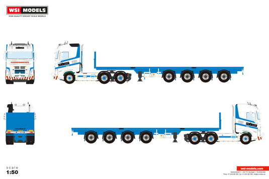 【予約】2026年発売予定 Sabesa SA VOLVO FH5 GLOBETROTTER 6X4 FLATBED TRAILER 4 AXLE / WSI 1/50 ミニカー トラック模型