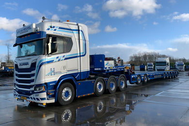 【予約】2026年発売予定 L.A. VAN DEN HEUVEL SCANIA S HIGHLINE CS20H 8x4 SL ローローダー 8軸 積載車 / WSI 1/50 建設機械模型 工事車両