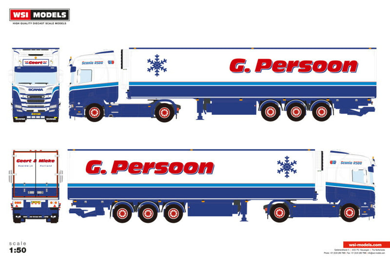 ギャラリービューアに画像をロードする, 【予約】2026年発売予定 Scaniaスカニア R HIGHLINE CR20H 4X2 リーファートレーラー 3 AXLE G. Persoon / WSI 1/50 建設機械 模型

