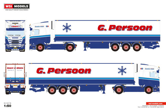 【予約】2026年発売予定 Scaniaスカニア R HIGHLINE CR20H 4X2 リーファートレーラー 3 AXLE G. Persoon / WSI 1/50 建設機械 模型