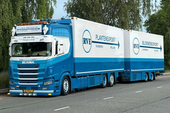 【予約】2026年発売予定 M.G. VAN ZUIJLEN SCANIA R ハイライン CR20H リジッド冷凍トラック 6X2 タグアクスル リジッド冷凍ドローバー センターアクスルトレーラー 2軸 トレーラー / WSI 1/50 建設機械模型 工事車両