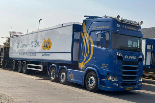 【予約】2026年発売予定 J. JANSEN & ZONEN SCANIA S HIGHLINE CS20H 6x2 ツインステア 3軸 ベルトトレーラー トラック / WSI 1/50 建設機械模型 工事車両