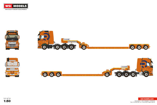 【予約】2026年発売予定 Volvoボルボ FH5 GLOBETROTTER XL 8X4 LOW LOADER DOLLY 1 AXLE - 3 AXLE Rolf Riedel / WSI 1/50 建設機械 模型