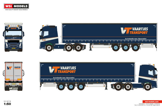 【予約】2026年発売予定 Volvoボルボ FH4 GLOBETROTTER 6X2 TWIN STEER カーテンサイダートレーラー 3 AXLE Vaartjes Transport / WSI 1/50 建設機械 模型