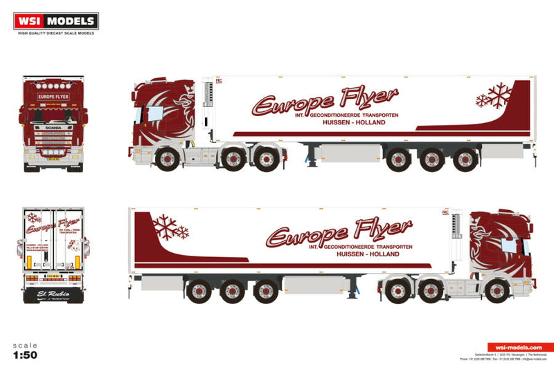 ギャラリービューアに画像をロードする, 【予約】2026年発売予定 Scaniaスカニア 4 SERIES TOPLINE 6X2 TWIN STEER リーファートレーラー 3 AXLE Europe Flyer / WSI 1/50 建設機械 模型
