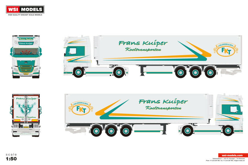 ギャラリービューアに画像をロードする, 【予約】2026年発売予定 DAF XF SUPER SPACE CAB MY2017 4X2 リーファートレーラー 3 AXLE Frans Kuiper / WSI 1/50 建設機械 模型
