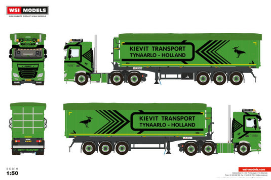 【予約】2026年発売予定 DAF XF SPACE CAB MY2017 6X2 TWIN STEER ダンプトレーラー 3軸 Kievit Transport B.V. / WSI 1/50 建設機械 模型
