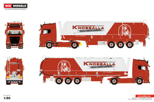 【予約】2026年発売予定 MAN TGX GX 4X2 ダンプバルクトレーラー 3軸 Knossalla / WSI 1/50 建設機械 模型