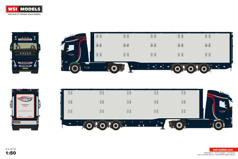 ギャラリービューアに画像をロードする, 【予約】2026年発売予定 Volvoボルボ FH5 GLOBETROTTER 4X2 ISO THERM LIVE STOCK TRAILER - 3 AXLE VlasTrans / WSI 1/50 建設機械 模型
