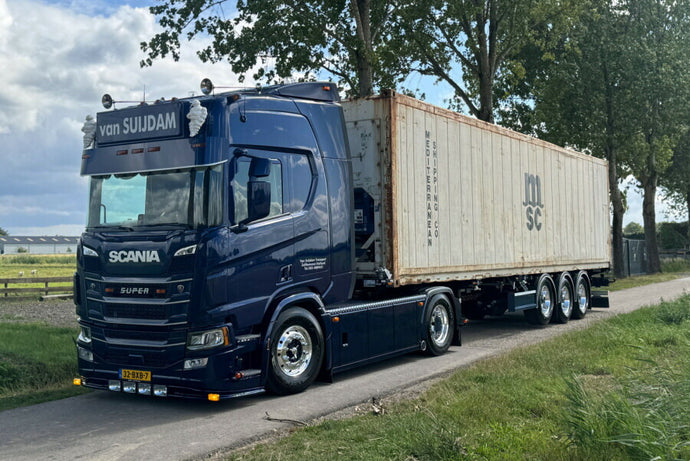 【予約】2026年発売予定 VAN SUIJDAM SCANIA R HIGHLINE CR20H 4x2 フレックスコンテナトレーラー 3軸 + 40FT リーファーコンテナキャリア トレーラー / WSI 1/50 建設機械模型 工事車両