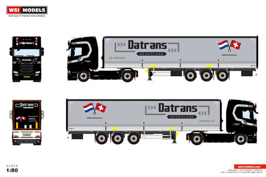 【予約】2026年発売予定 Scaniaスカニア S HIGHLINE CS20H 4X2 カーテンサイダートレーラー 3 AXLE Datrans / WSI 1/50 建設機械 模型
