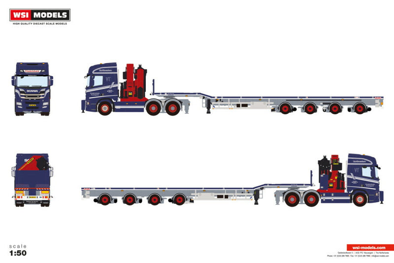 ギャラリービューアに画像をロードする, 【予約】2026年発売予定 Scaniaスカニア R HIGHLINE CR20H 6X2 FLATBED TRAILER PALFINGER PK 65002 SH Vindelsbaek / WSI 1/50 建設機械 模型
