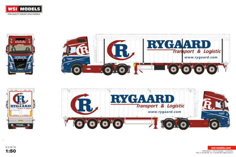 ギャラリービューアに画像をロードする, 【予約】2026年発売予定 Volvoボルボ FH AERO GLOBETROTTER 6X2 TAG AXLE MOVING FLOOR TRAILER - 4 AXLE Rygaard / WSI 1/50 建設機械 模型
