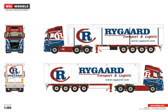 【予約】2026年発売予定 Volvoボルボ FH AERO GLOBETROTTER 6X2 TAG AXLE MOVING FLOOR TRAILER - 4 AXLE Rygaard / WSI 1/50 建設機械 模型