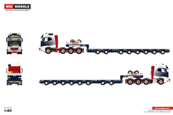 【予約】2026年発売予定 COLLETT VOLVO FH5 GLOBETROTTER 8x4 MANOOVR 2軸ドーリー付き 6軸 トラクタ / WSI 1/50 建設機械模型 工事車両