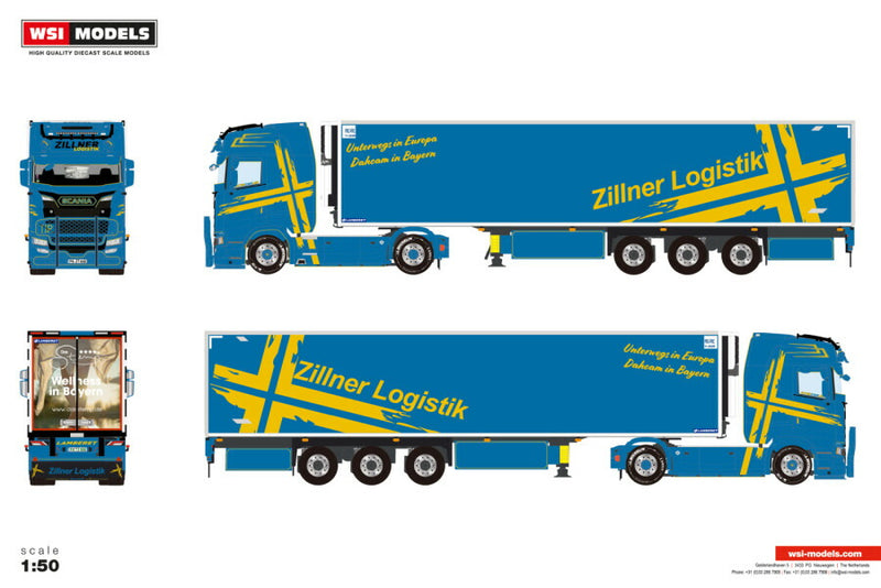 ギャラリービューアに画像をロードする, 【予約】2026年発売予定 Scaniaスカニア S HIGHLINE CS20H 4X2 REEFER TRAILER リーファートレーラー 3 AXLE Zillner / WSI 1/50 建設機械 模型
