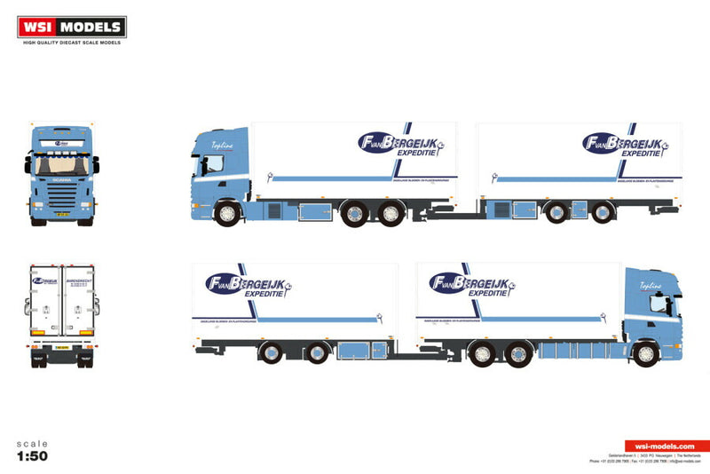 ギャラリービューアに画像をロードする, 【予約】2026年発売予定 Scaniaスカニア R5 TOPLINE 6X2 TAG AXLE リーファートラック ドローバートレーラー 5 AXLE F van Bergeijk / WSI 1/50 建設機械 模型
