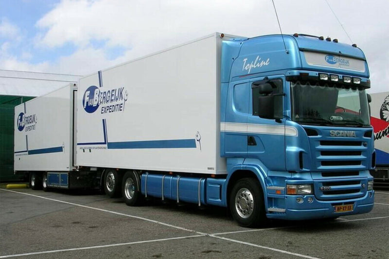 ギャラリービューアに画像をロードする, 【予約】2026年発売予定 Scaniaスカニア R5 TOPLINE 6X2 TAG AXLE リーファートラック ドローバートレーラー 5 AXLE F van Bergeijk / WSI 1/50 建設機械 模型
