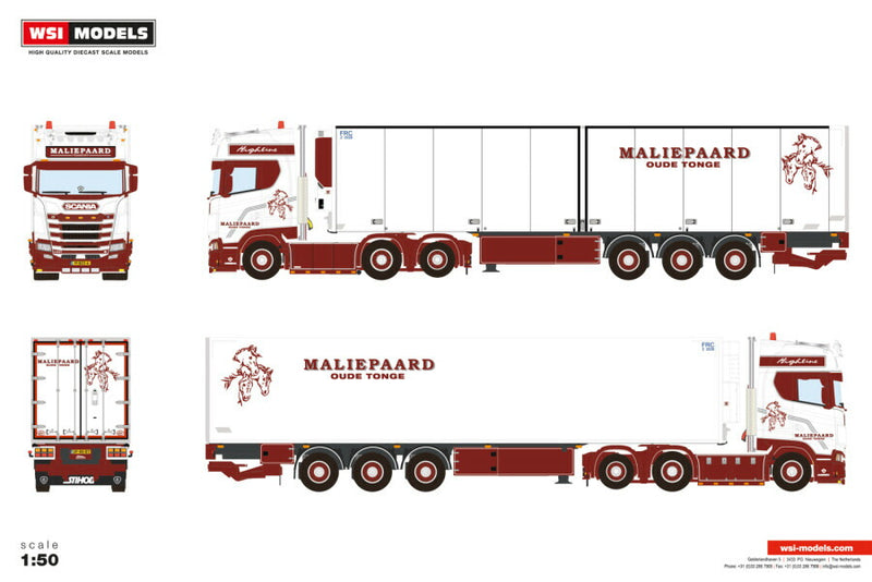 ギャラリービューアに画像をロードする, 【予約】2026年発売予定 Scaniaスカニア S HIGHLINE CS20H 6X2 TAG AXLE リーファートレーラー 3軸 Maliepaard Transport / WSI 1/50 建設機械 模型
