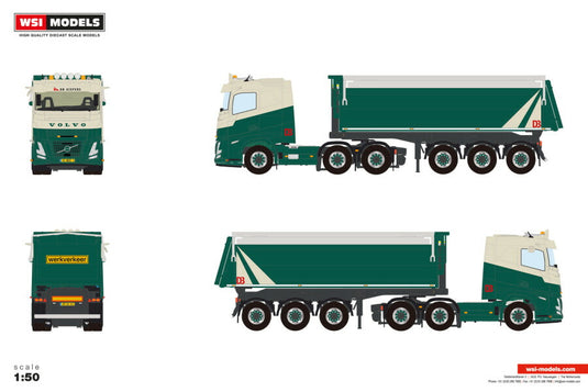 【予約】2026年発売予定 Volvoボルボ FH AERO SLEEPER CAB 6X2 TWIN STEER ティッパートレーラー DB Kiepers / WSI 1/50 建設機械 模型