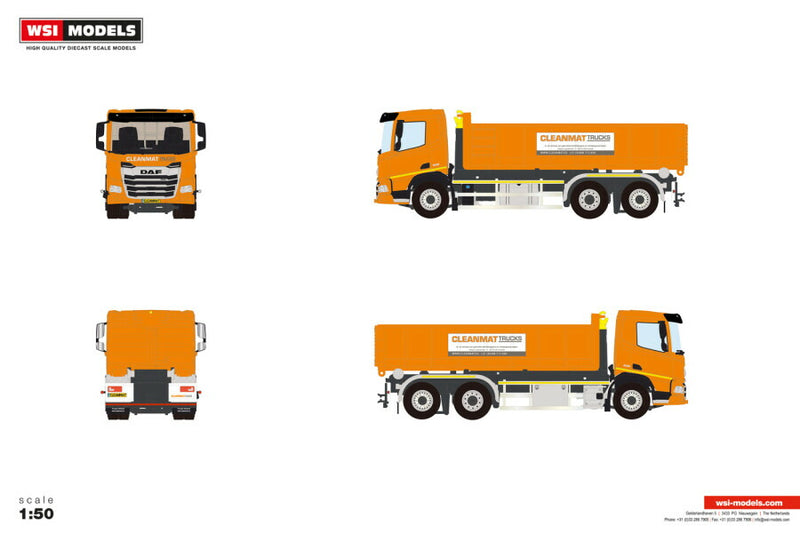 ギャラリービューアに画像をロードする, 【予約】2026年発売予定 DAF XD DL MY25 6X2 TAG AXLE RIGED TRUCK HOOKLIFT + 15M3 CONTAINER CLEANMAT Trucks / WSI 1/50 建設機械 模型
