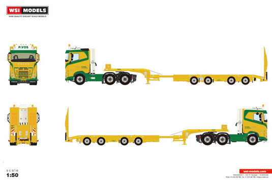 【予約】2026年発売予定 Volvoボルボ FH5 MY2024 SLEEPER CAB 6X2 TWIN STEER SEMI WHEEL WELL LOW LOADER P. Vos / WSI 1/50 建設機械 模型