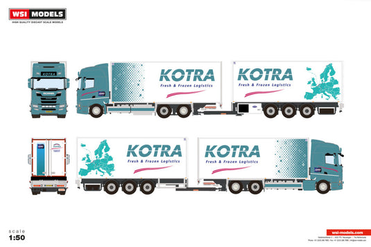 【予約】2027年発売予定 Kotra SCANIA R HIGHLINE CR20H RIGED REEFER TRUCK DRAWBAR TRAILE / WSI 1/50 ミニカー トラック模型