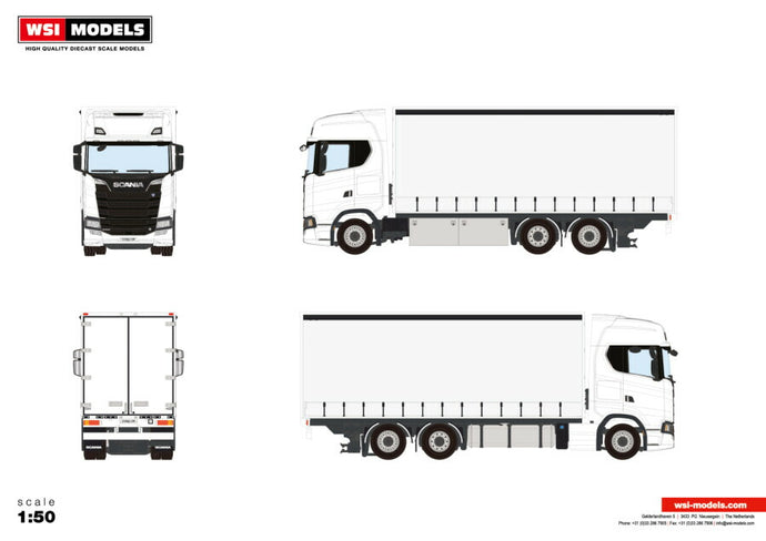 【予約】2025年発売予定WHITE LINE SCANIA S HIGHLINE CS20H リジッド カーテンサイドトラック 6X2 タグアクスル トラック/WSI 1/50 建設機械模型 工事車両