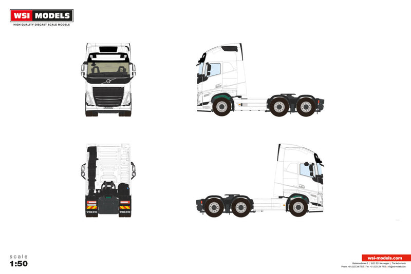 ギャラリービューアに画像をロードする, 【予約】2026年発売予定 Volvoボルボ FH5 MY2024 GLOBETROTTER XL 6X2 TAG AXLE White Line / WSI 1/50 建設機械 模型
