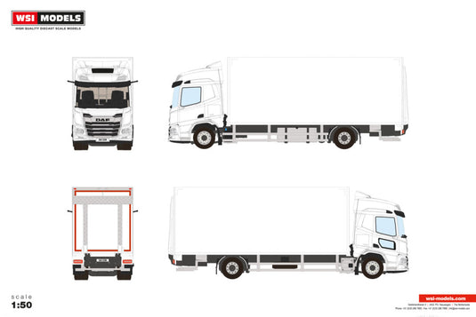 【予約】2027年発売予定 White Line DAF XD SH WITH SKY LIGHTS AND SIDE WINDOW RIGED BOX / WSI 1/50 ミニカー トラック模型