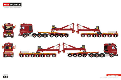 【予約】2026年発売予定 NOOTEBOOM RED LINE MERCEDES-BENZ AROCS MP4 SLT BIG SPACE 8x4 風車トレーラー 4軸ドーリー付き 7軸 トレーラー / WSI 1/50 建設機械模型 工事車両