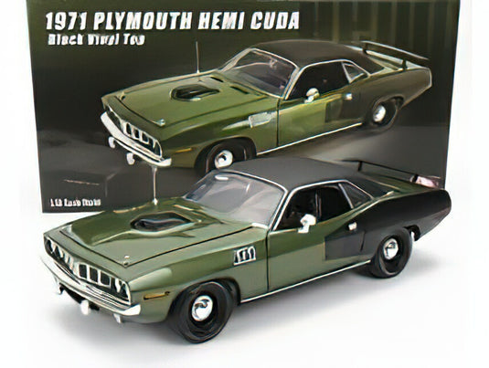 PLYMOUTH - CUDA HEMI COUPE BLACK ROOF 1971 - GREEN MATT BLACK /ACME 1/18 ミニカー