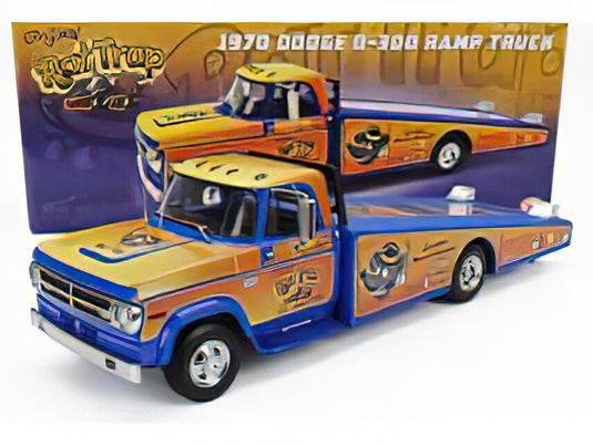 DODGE - D-300 TRUCK RAMP CAR TRANSPORTER RAT TRAP 1970 - ORANGE BLUE /ACME 1/18 ミニカー